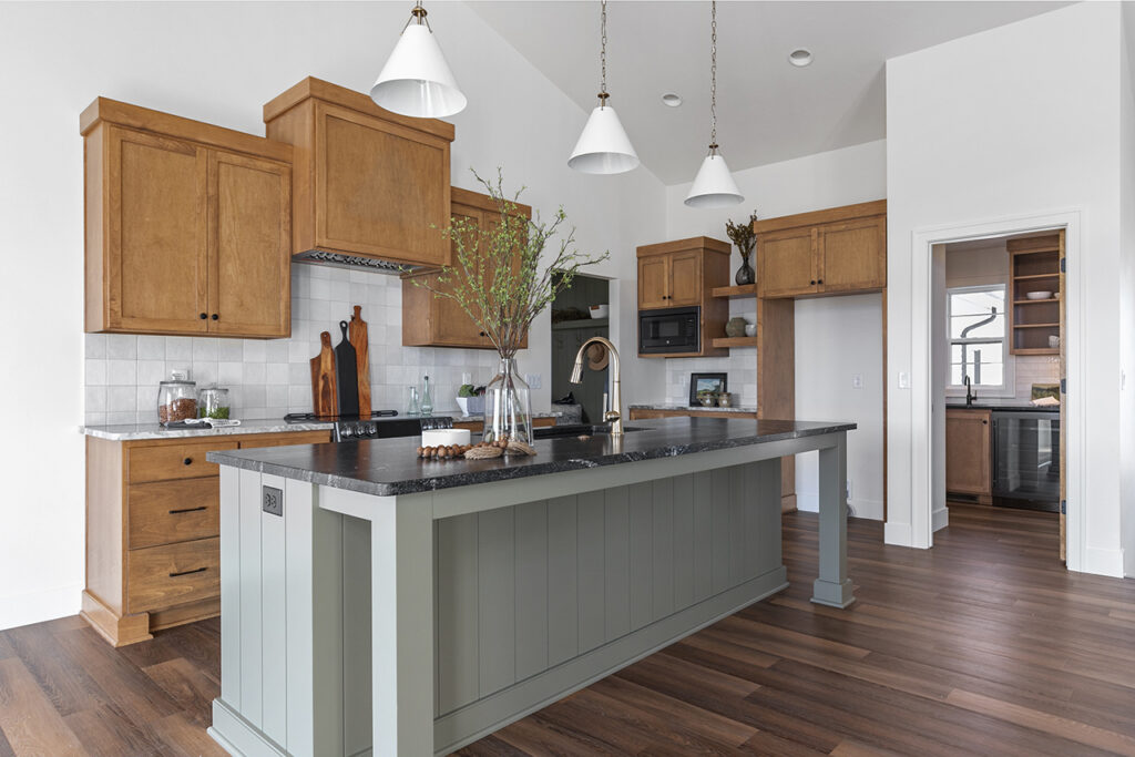 kitchen-with-island-and-stained-wood-cabinets