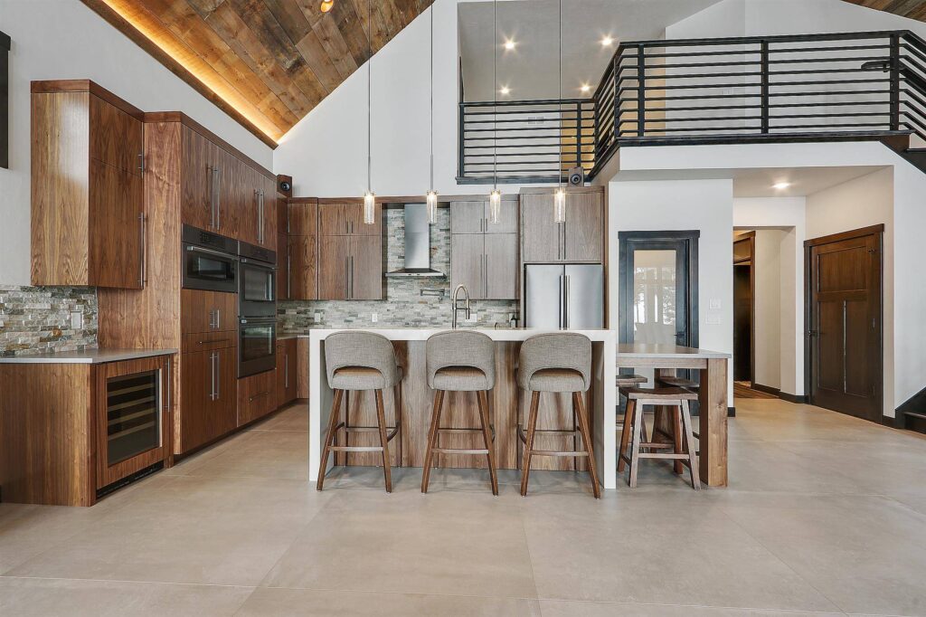contemporary-kitchen-with-wood-feature-wall-and-stone-flooring