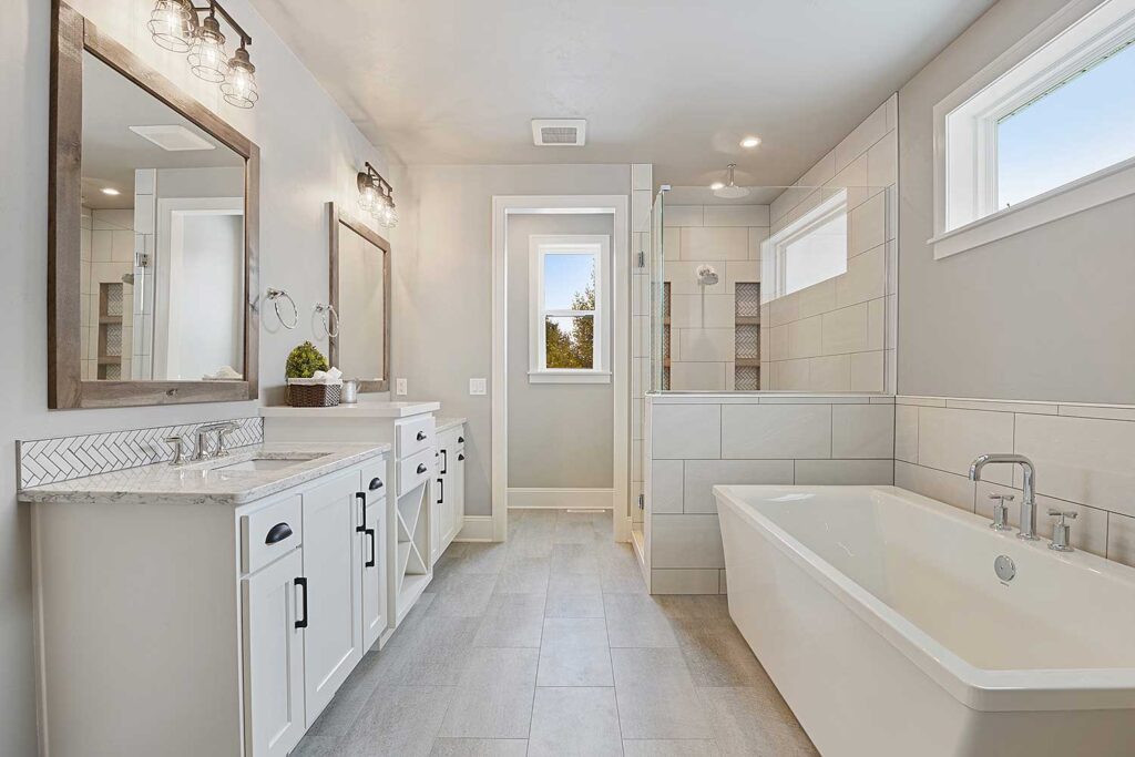 bathroom-with-tile-shower-built-ins-and-freestanding-tub